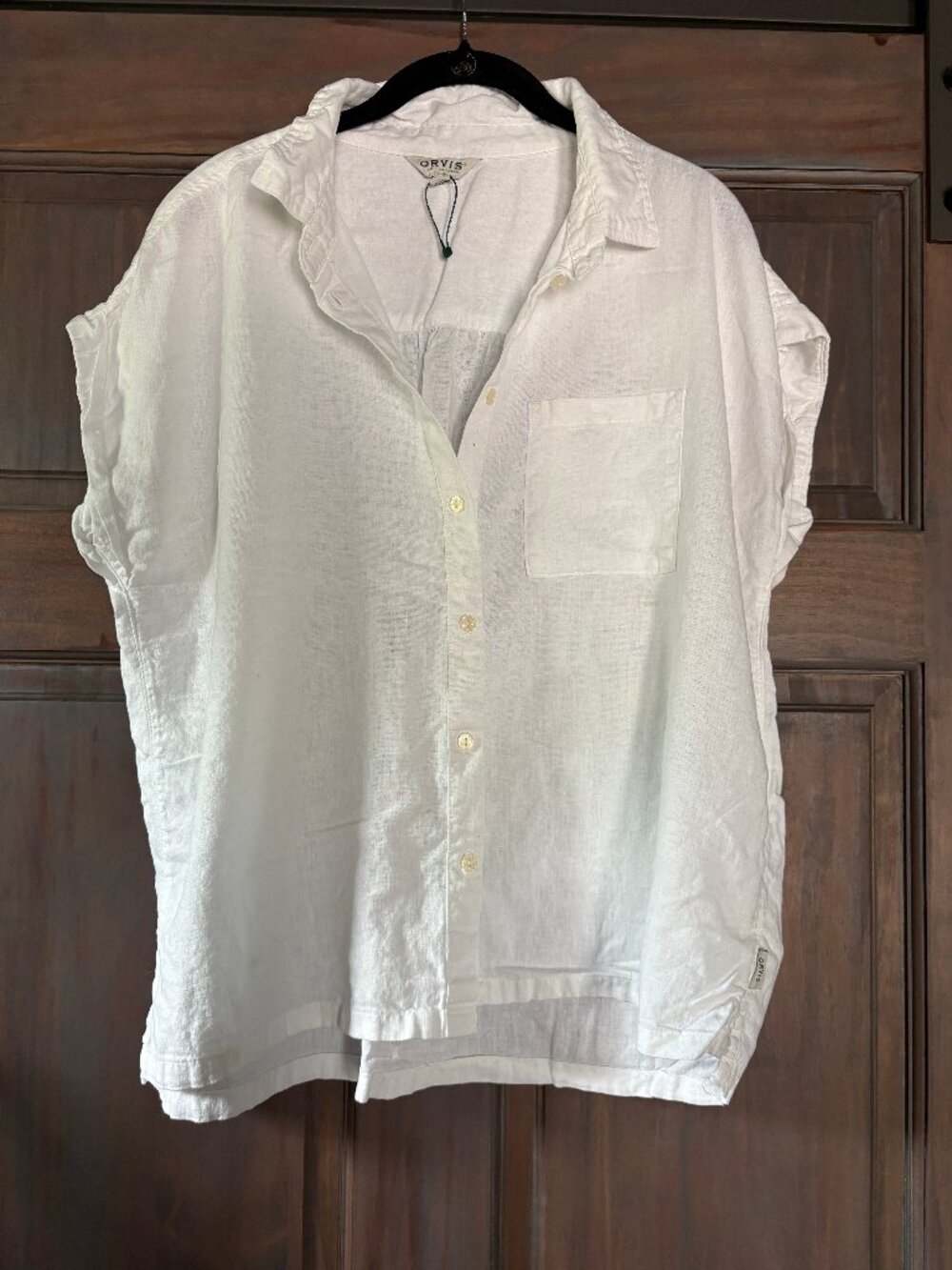 NWOT Orvis Linen short sleeve button up shirt WHITE Size Large